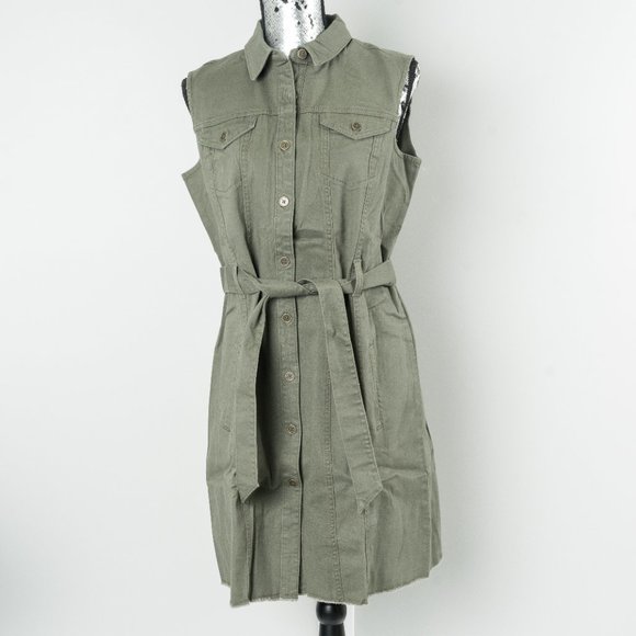 NWT Style and Co Olive Drab Belted Shirt Dress - Petite large - Picture 2 of 6